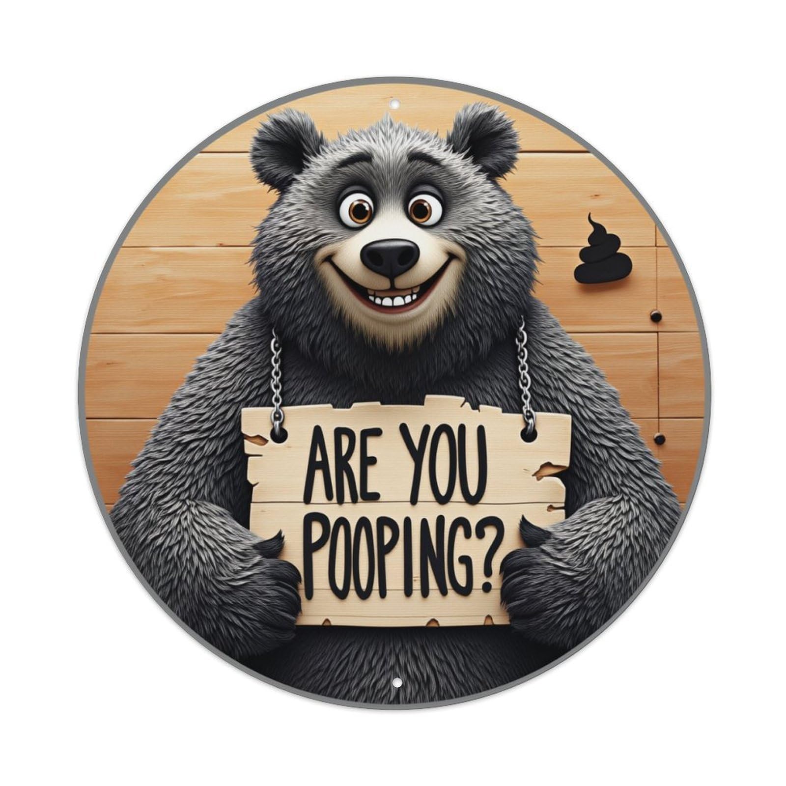 Jdfenggu Vintage Bear Holding Sign With Poop Emoji Retro Metal Tin Sign, Metal Poster For Bar, Home, Man Cave, Kitchen, Laundry Room Art Decor 8X8 Inch