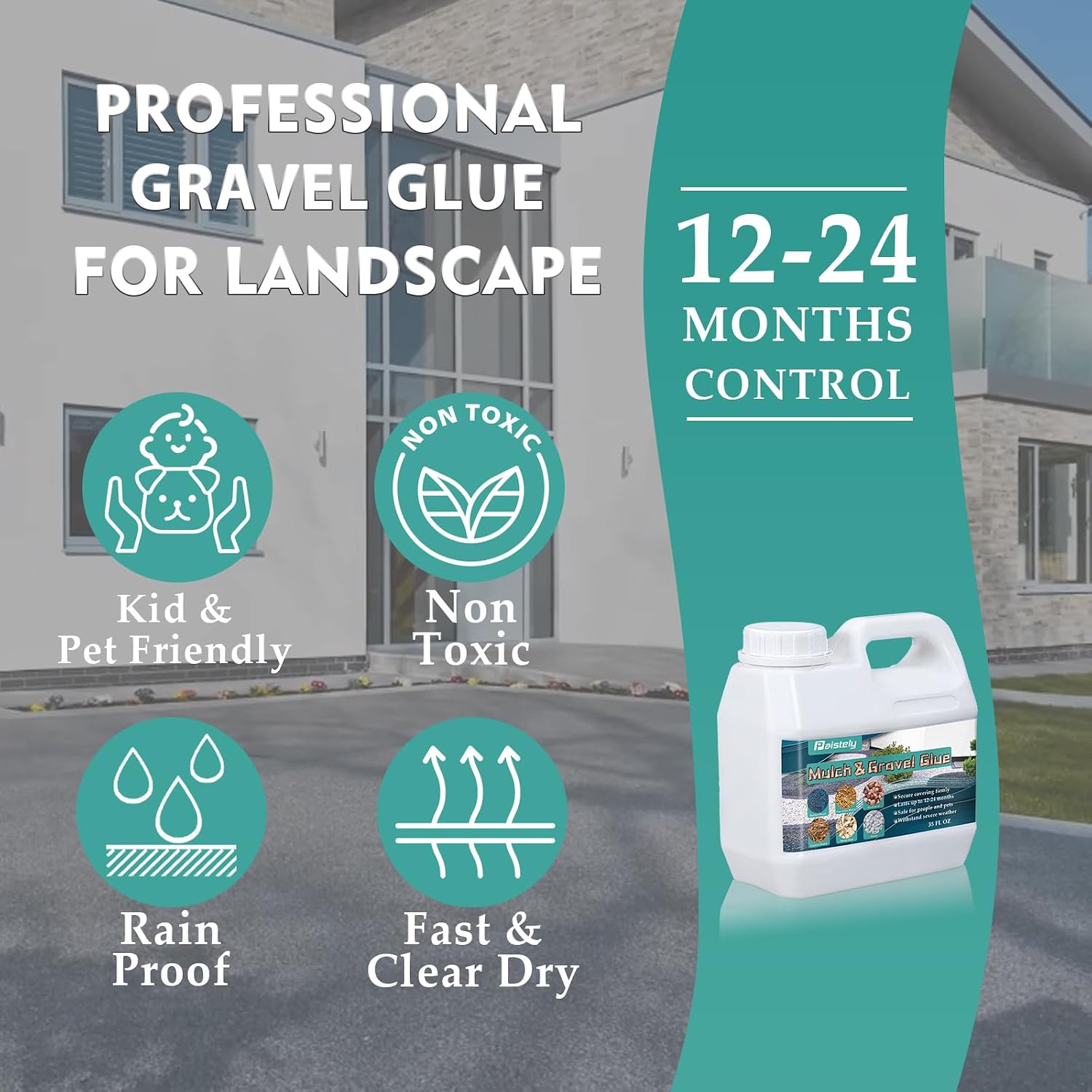 35OZ Mulch & Rock Glue for Landscaping, Fast Drying Lockdown Sticky Rock Glue, Reliable and Non-Toxic Gravel Binder for Rocks, and Pea Gravel, Lasts up to 12-24 Months