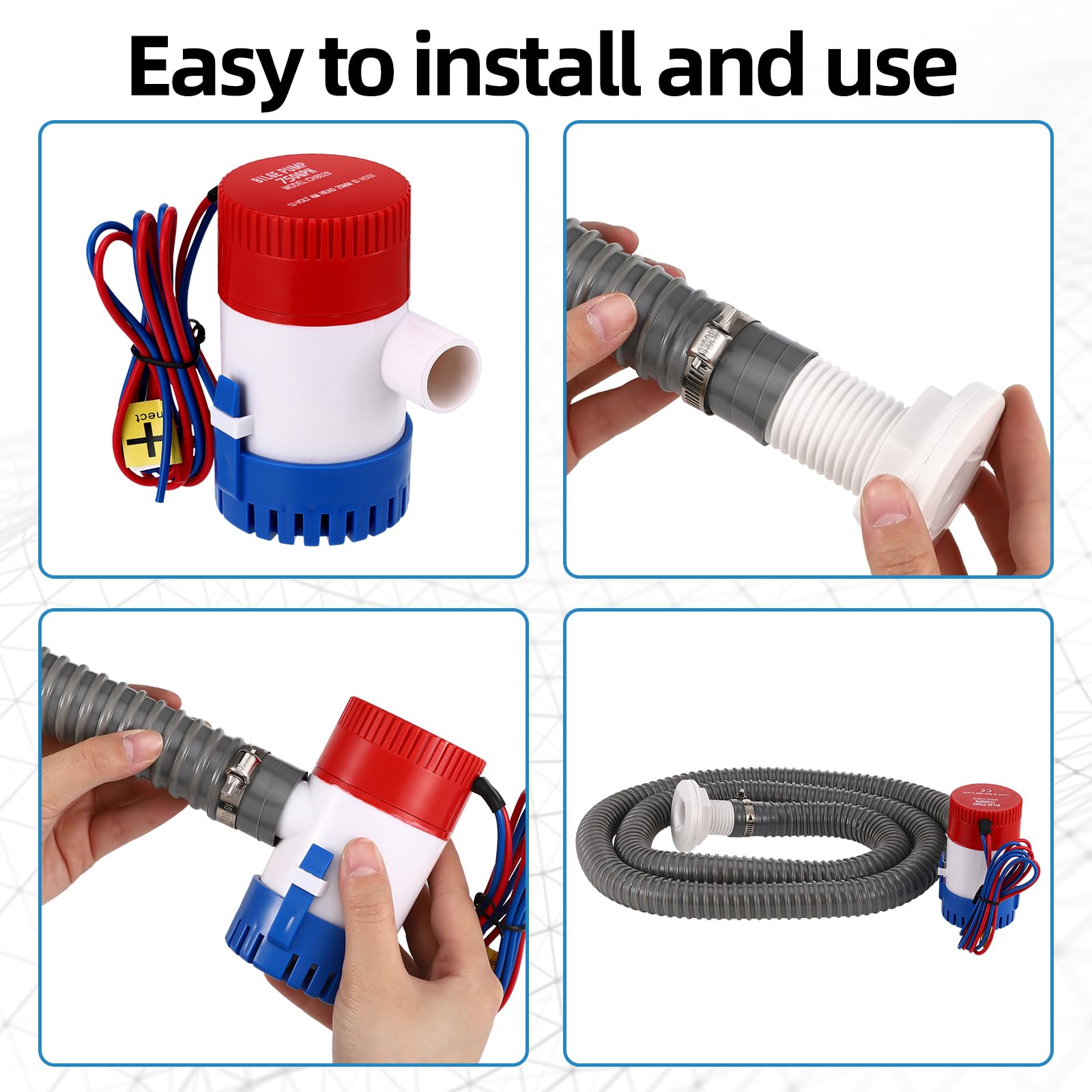 Gisafai 2 bombas de sentina de 12 V sumergibles para barco, bomba de agua de sentina eléctrica de bajo ruido, automática, no automática, para tanque de agua, estanque, piscina, yate, RVS (clásico, 750