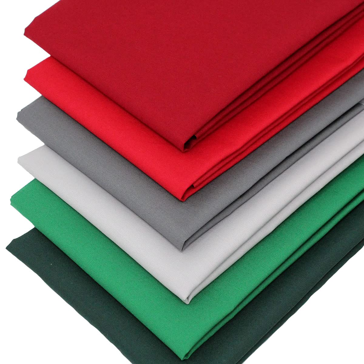 Overdale Fabrics Red, Green, Grey 6 Fat Quarters Bundle - 'Christmas Plain Solids' Fabrics In Shades Of Red, Green And Grey. 100% Cotton Ideal For Xmas Quilting. Patchwork & Crafting (With Free Patchwork Pattern By Overdale Fabrics)