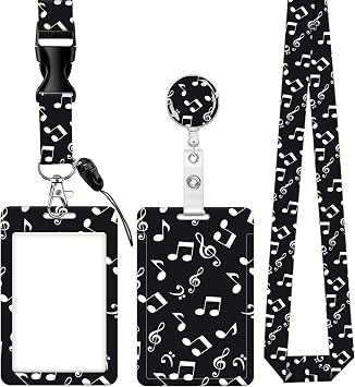 Badge Reels Retractable with Carabiner Reel Clip, ID Name Tag Work Badge Holder Belt Ferrule, Identity ID Badge Holder Cover Case for Office Work Nurse Teacher Student GiftsBlack White Music Note