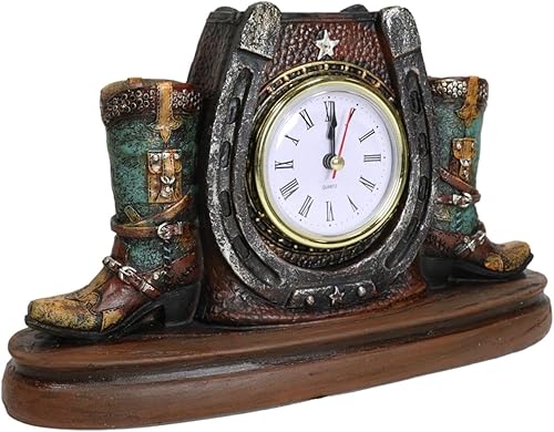Miniatura 5 de Ebros Gift Country Western Star Lucky Horseshoe - Botas vaqueras de piel sintética turquesa con diseño de resina analógica para escritorio, 9.25
