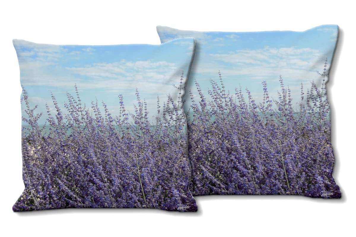 Lavendel - Foto-Kissen-Hülle Set (2 STK.) 40 x 40 cm | Kissen-Bezüge - passend zu Wandbild - Deko-Kissen - Küste Natur Garten lila