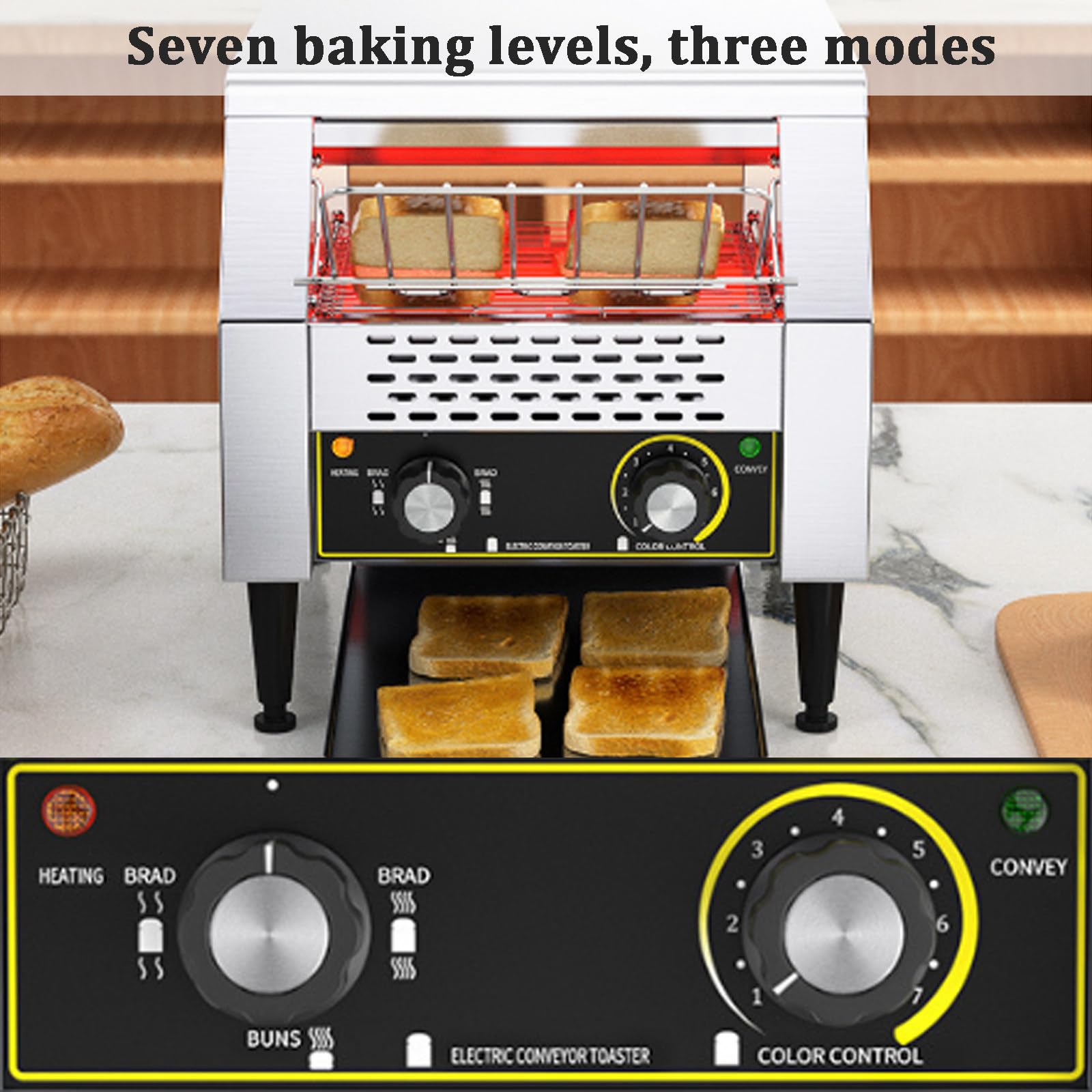 Tostapane Heavy Duty Industrial Conveyor Tostapane Forno Elettrico In Acciaio Inox Con Doppio Tubo Riscaldante Regolazioni A 7 Velocità Per Bagel, Croissant, Ristorante,Large