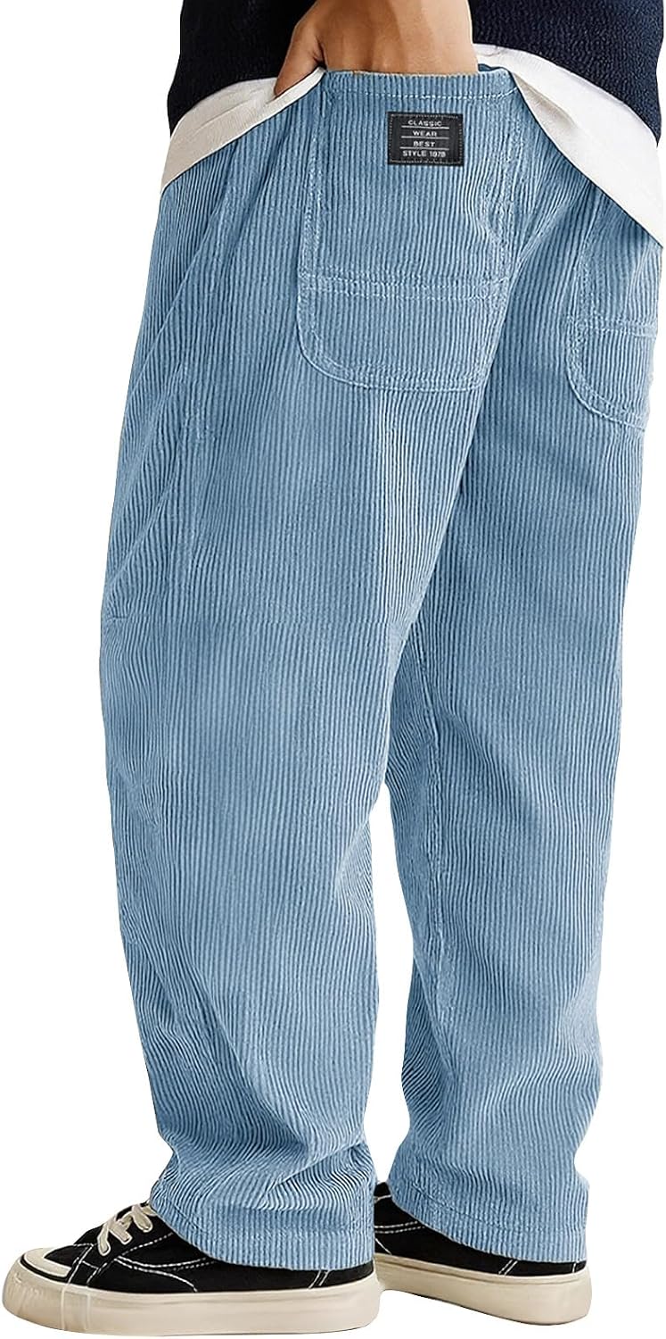 Mens Corduroy Pants Casual Loose Ribbed Pocket Trousers Fall Vintage Slim Fit Straight Leg Sweatpants with Pockets