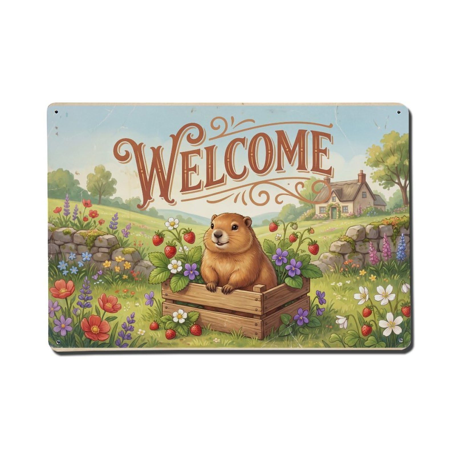 Vintage Welcome Groundhog Sweet Moments Metal Tin Sign