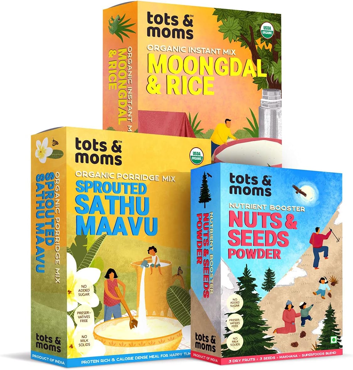 Tots & Moms Protein Rich Organic Foods Combo | Instant & Wholesome - Porridges with Multigrains, Pulses, Dry Fruits, Sprouts - Pack of 3