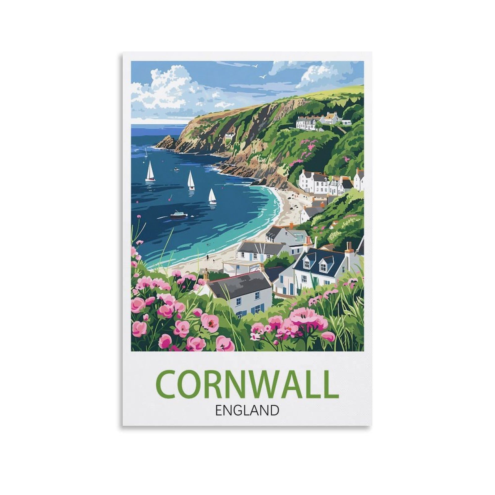 PuPLuM Cornwall England Vintage Travel Posters Landscape 20x30inch(50x75cm) Canvas Wall Art Posters for Living Room Decor Paintings for Home Decor