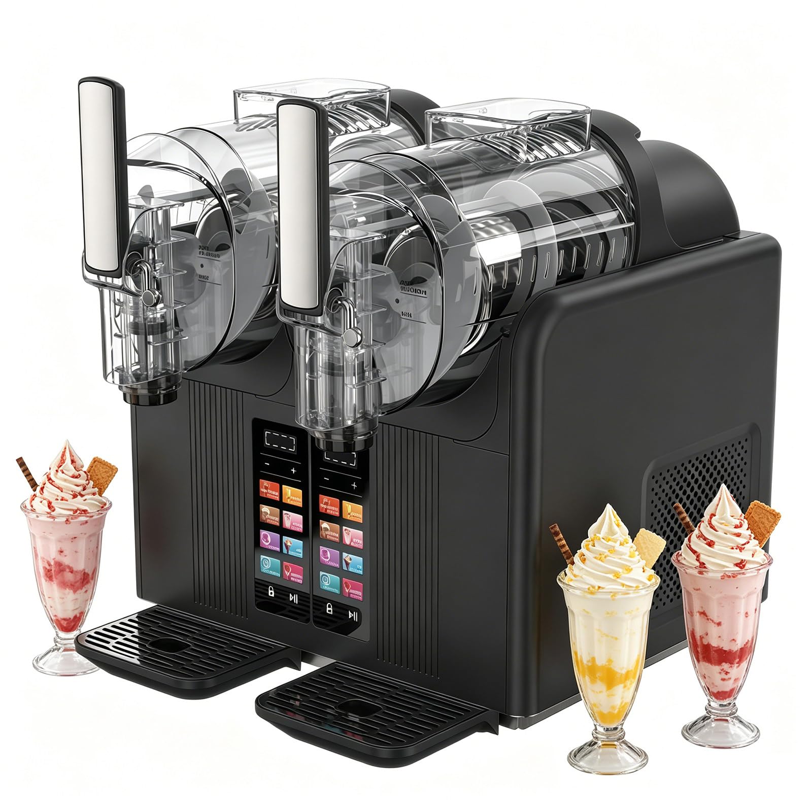 BANGBANGJI Dual Tank 2x2L Slushie Machine, Freeze Drink & Slushie Machine, with 7 Presets Programs, LED Display, Self Cleaning, for Slushy, Freeze Drink, MilkShake, Margaritas, Frappés Black