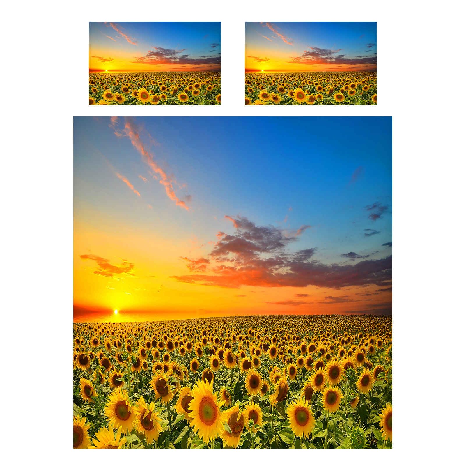 ANHOPE Sunflower Duvet Cover Set Soft Comforter Cover Set Sunset Yellow Flower Field Print Pattern 3 Piece Bedding Set including Pillowcase All Season Quilt Cover with Zipper for Kids Adults Double Size - Image 2