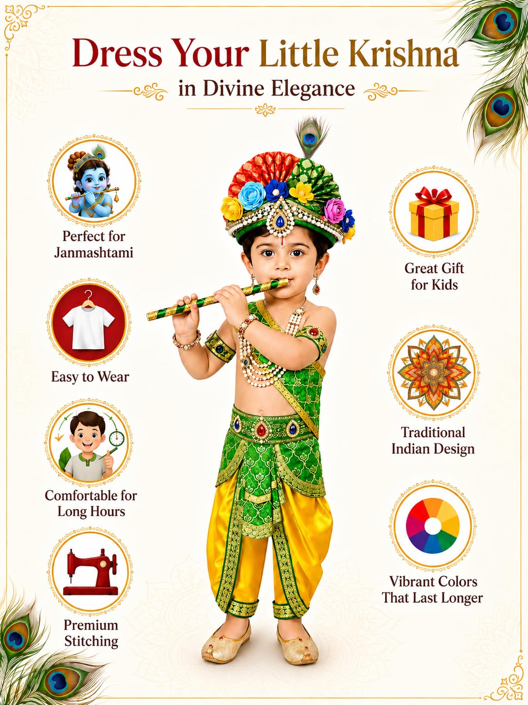Rudra Fancy Dress krishna costumes for boy & girl fancy dress competition for school function for age group 0 months to 5 yrs 1