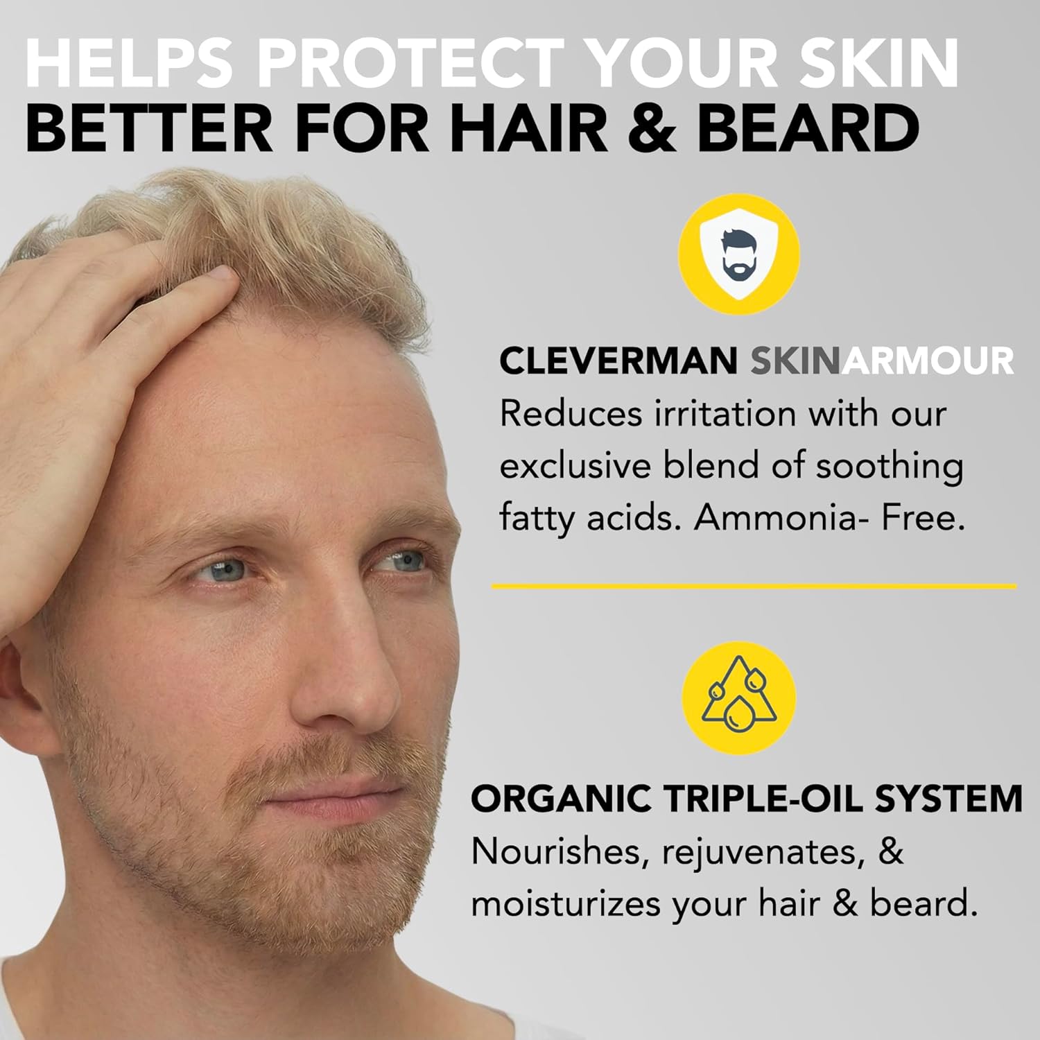 2X Reusable Hair & Beard Dye for Men – Lightest Blond 10.03 | Up to 10 Uses, 7 Minutes | Natural Gray Coverage, No-Drip Cream with SkinArmour® – Cleverman