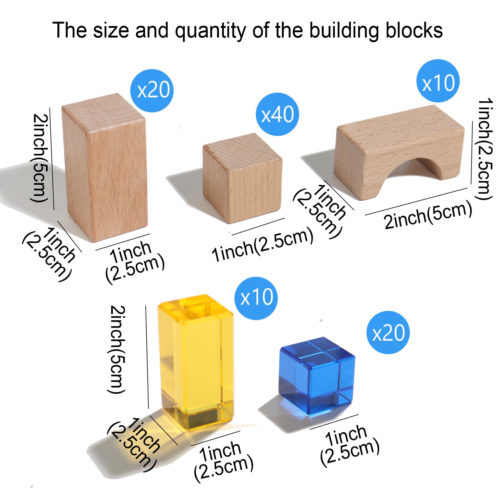 Juego de 100 bloques de construcción de madera de haya y acrílico