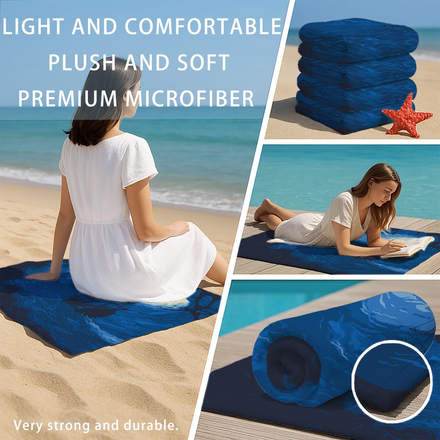 Générique Grande Serviette de Plage 200 x 100 CM,Drap de Plage Microfibre,Couverture de Plage Absorbante Rapide pour Dramatique, Mystérieux Surface de la Mer, Navires, Ciel, Lune