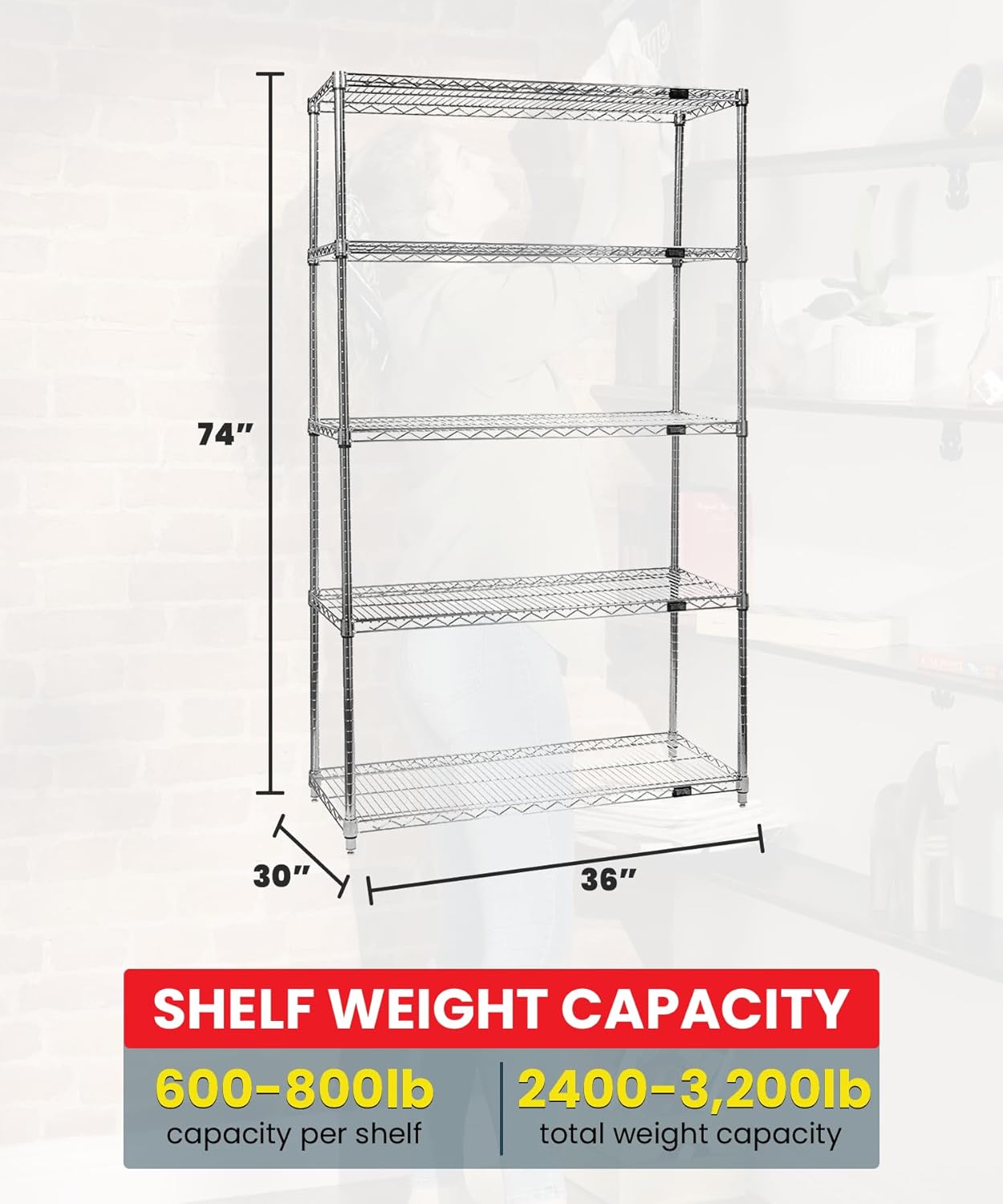Quantum Storage Systems WR74-3036C-5 Starter Kit Wire Shelves Chrome 5 Shelves 74" H x 36" W x 30" D