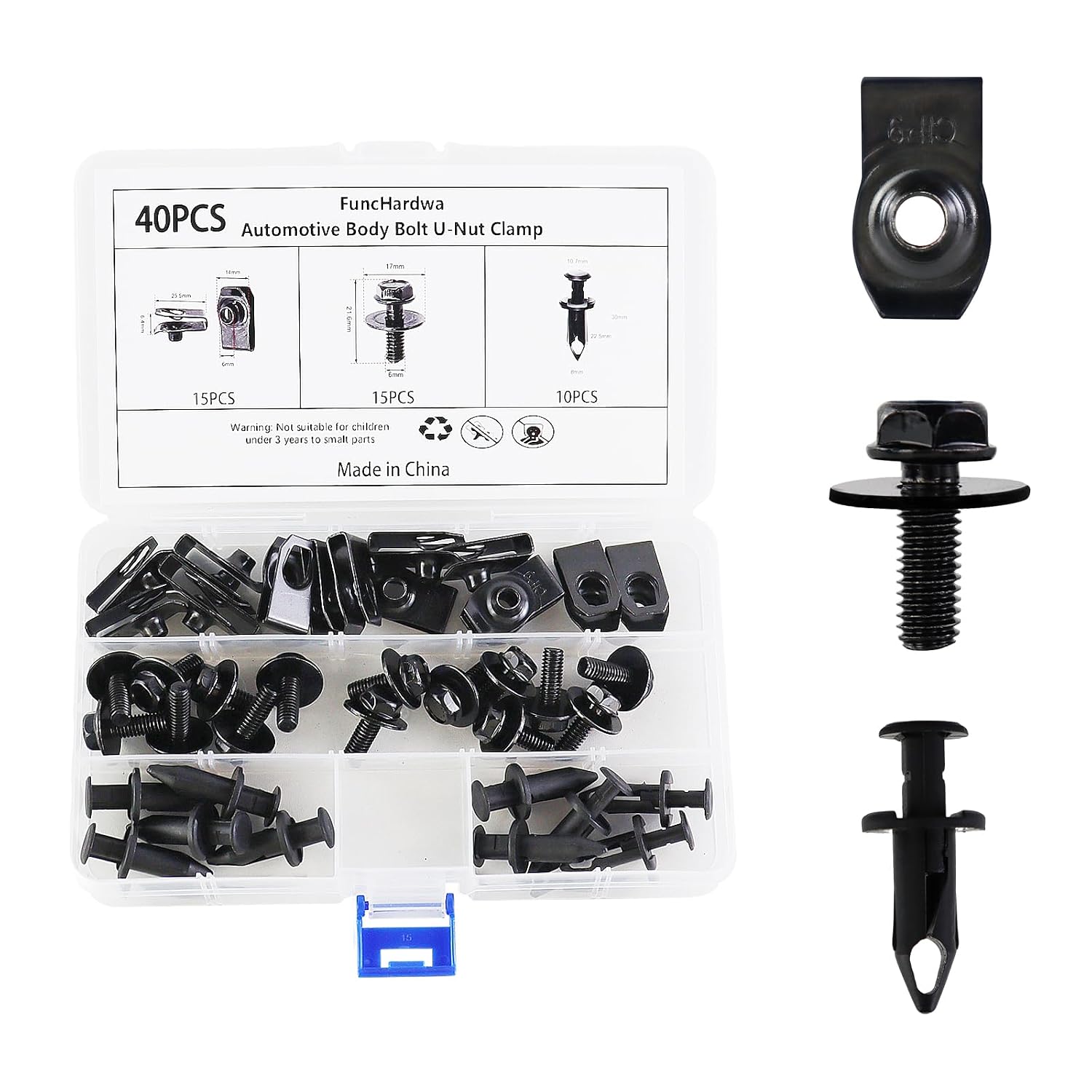 Pack of 40 Sheet Metal Nut Screw Nut Clip Kit Body Screws Clips Set with 3 Universal Sizes Metal U Type Mounting Clips Car for Bumpers Undertray