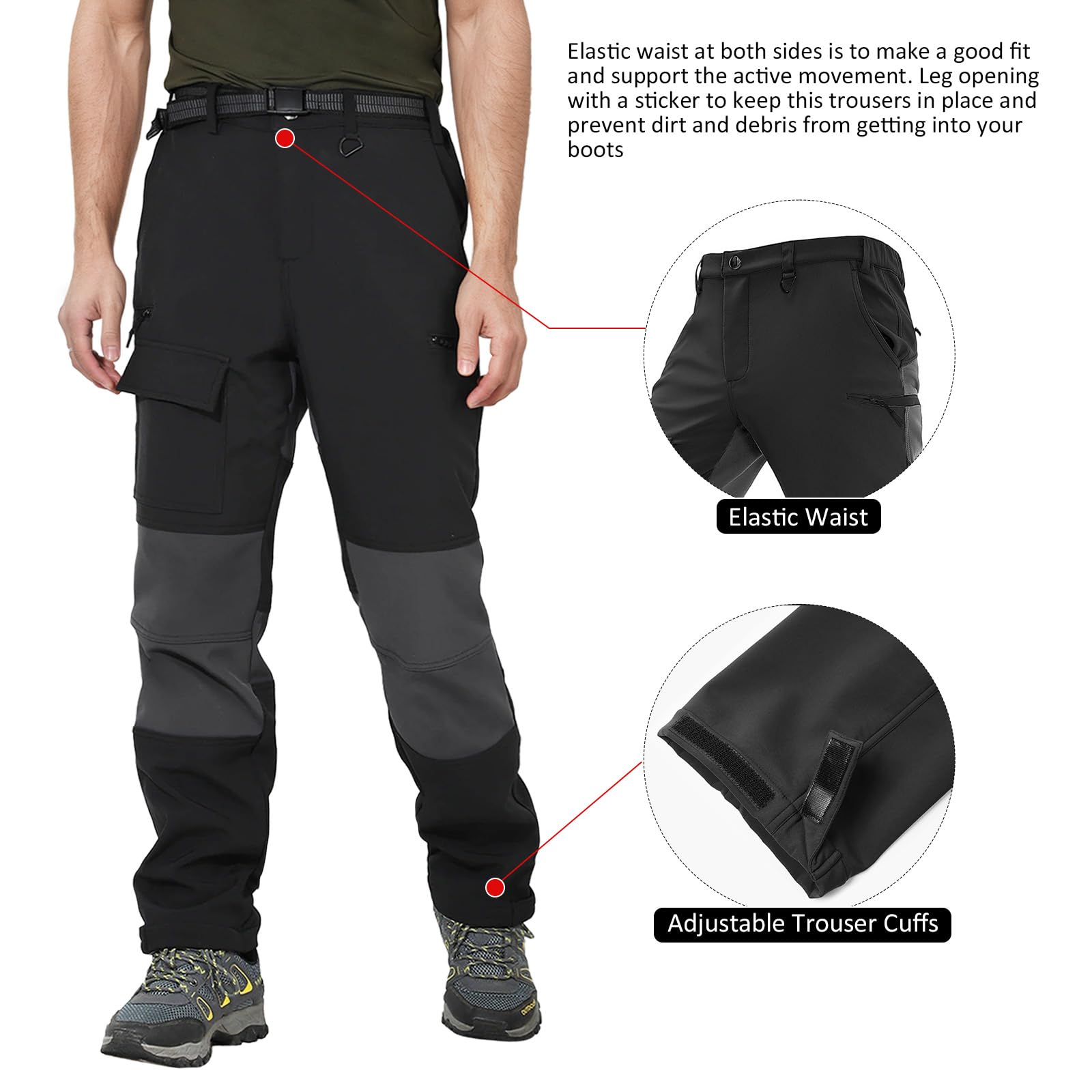 Pantaloni da Trekking da Uomo Softshell Foderati in Pile Resistenti all'Acqua Caldi in Inverno Antivento Pantaloni da Passeggio Outdoor