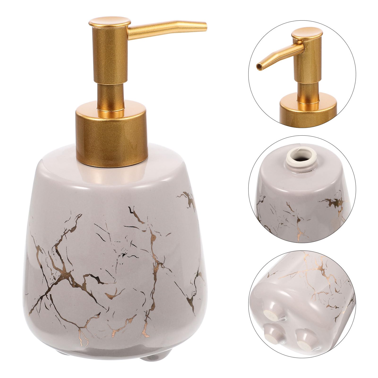 SUPVOX Dispenser di Sapone Pompa Ricaricabile in Ceramica Effetto Marmo Grigio, Flacone Portatile da Viaggio Compatto per Shampoo, Lozione e Bagnoschiuma, Erogatore Liquido per Bagno