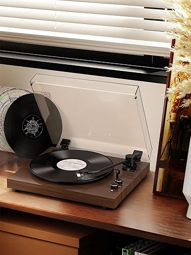 Miniatura 6 de Tocadiscos de transmisión por correa con salida Bluetooth, soporte de conectividad de 2 velocidades (33 y 45 RPM) Línea de salida RCA, reproductor