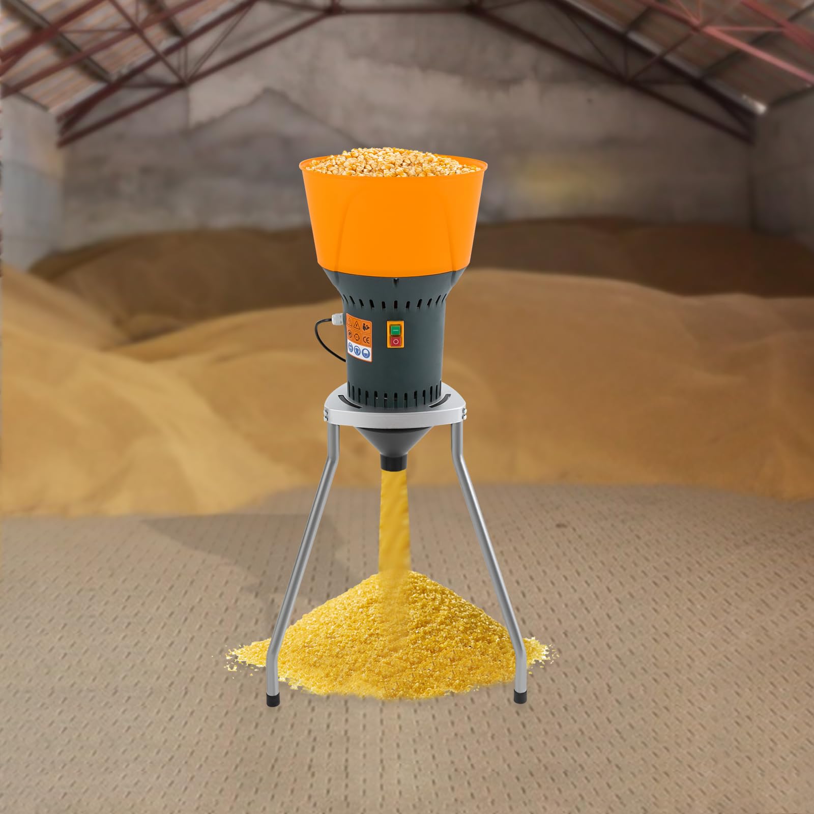 Getreidemühle Mühle,Elektrische Getreidemühle mit Standfuß,Maismühle 50L,3,62 Gallonen Trichter,Stativ Design Stabile Struktur,Schnelle Wärmeableitung