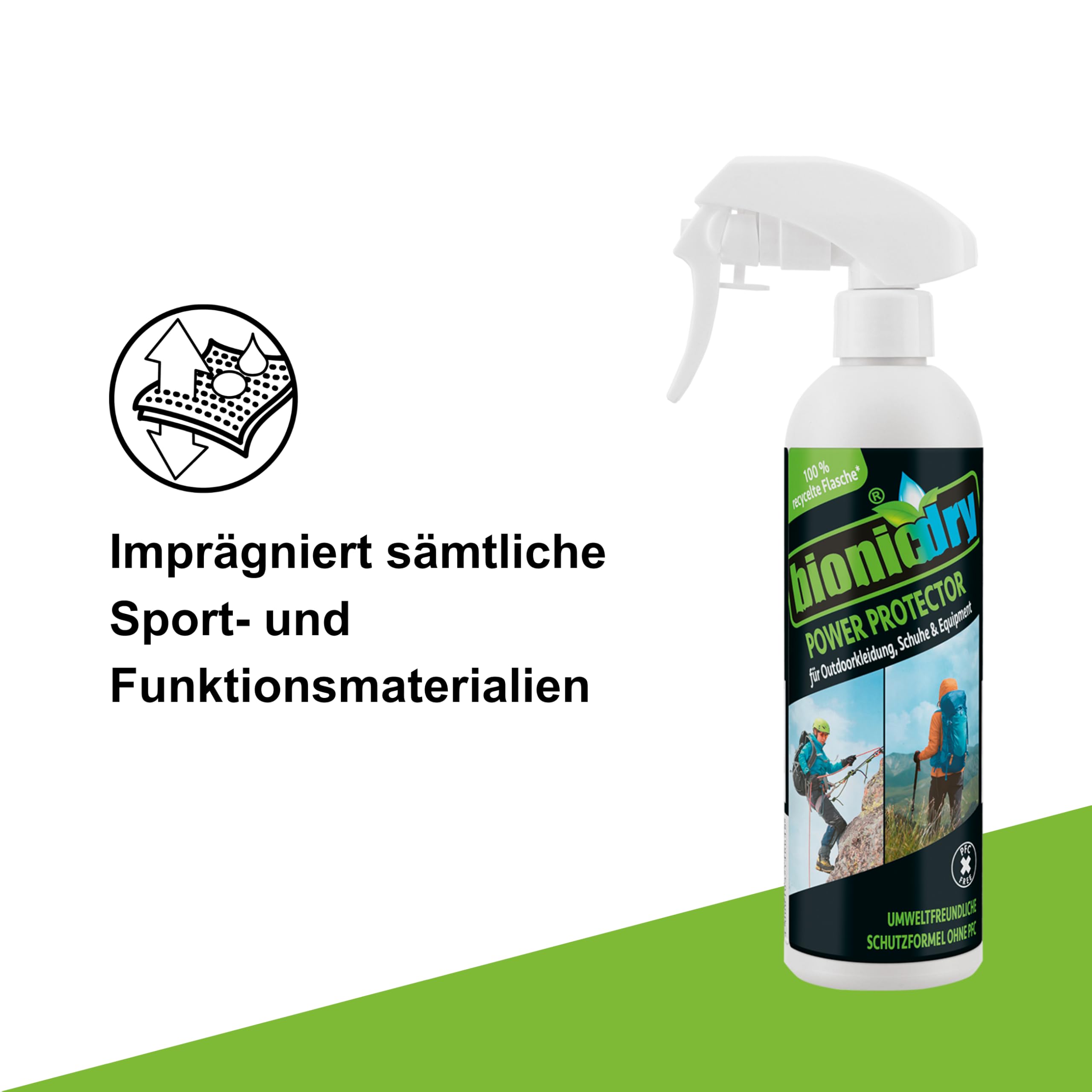 Power Protector przyjazny dla środowiska spray impregnujący, 300 ml, do ochrony przed wilgocią i brudem, do wszystkich materiałów sportowych i funkcjonalnych, a także do butów, plecaków,