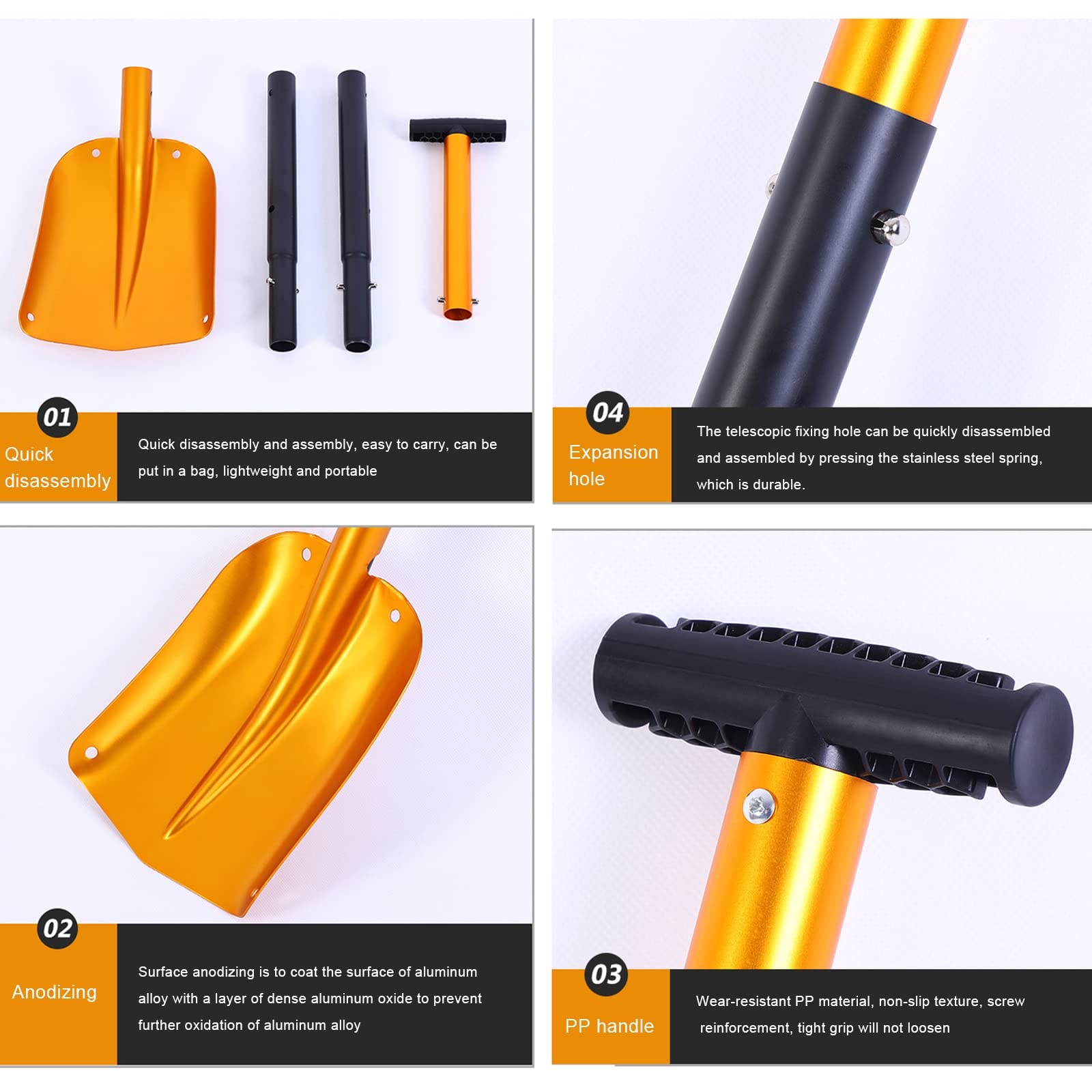 Pala De Nieve Portátil para Coche, Desmontable, Telescópica, para Invierno,Negro
