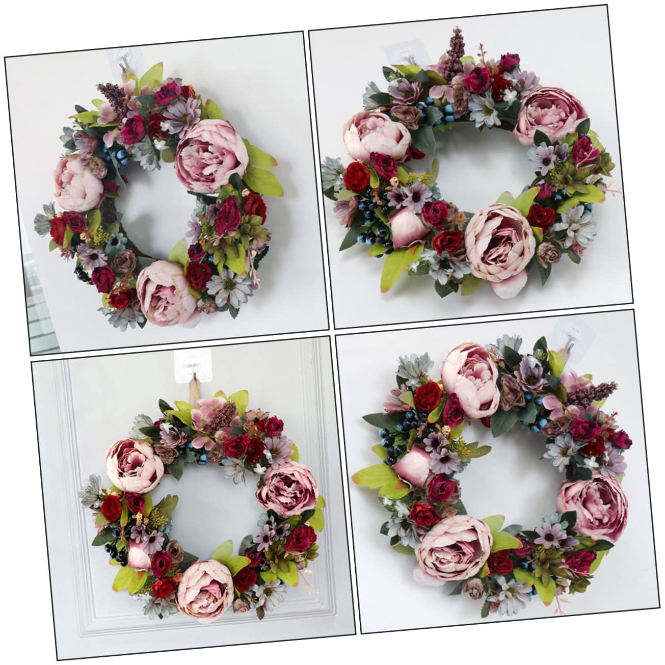 Corona di Peonie Artificiale Decorativa in Legno e Plastica per Casa