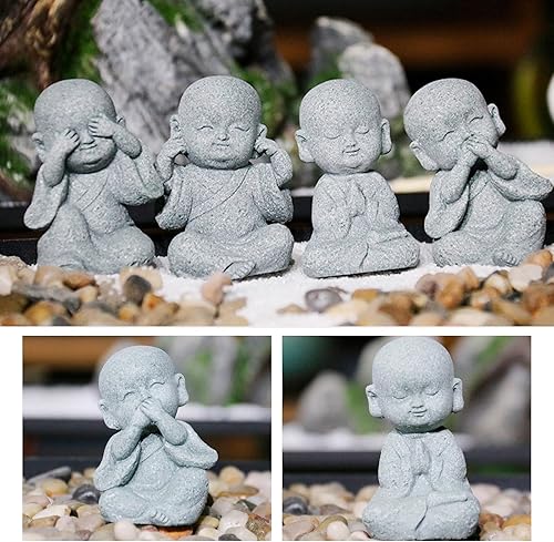 Miniatura 5 de VIKKSAER Linda estatua de Buda bebé, esculturas sonrientes de piedra arenisca para el hogar, decoración de Feng Shui, figura de monjes, delicada