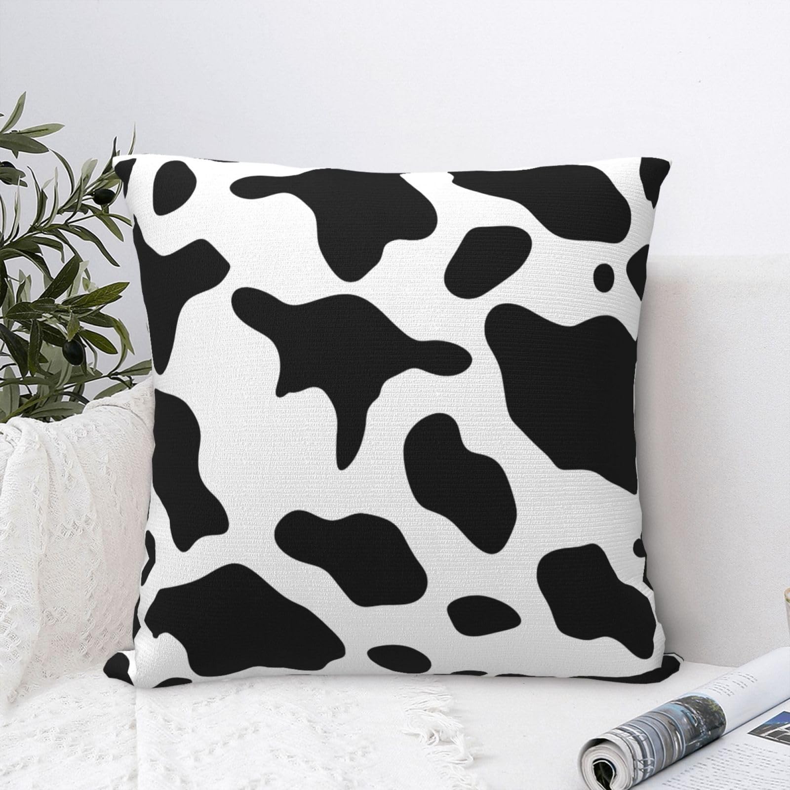 FodPand Luxury Velvet Throw Pillow Covers 24"x24" Super Soft Decorative Pillow Cases - Black and White Cow Print Pillowcases Modern Lumbar Cushion Cases for Couch Sofa Bed Pillow Shams