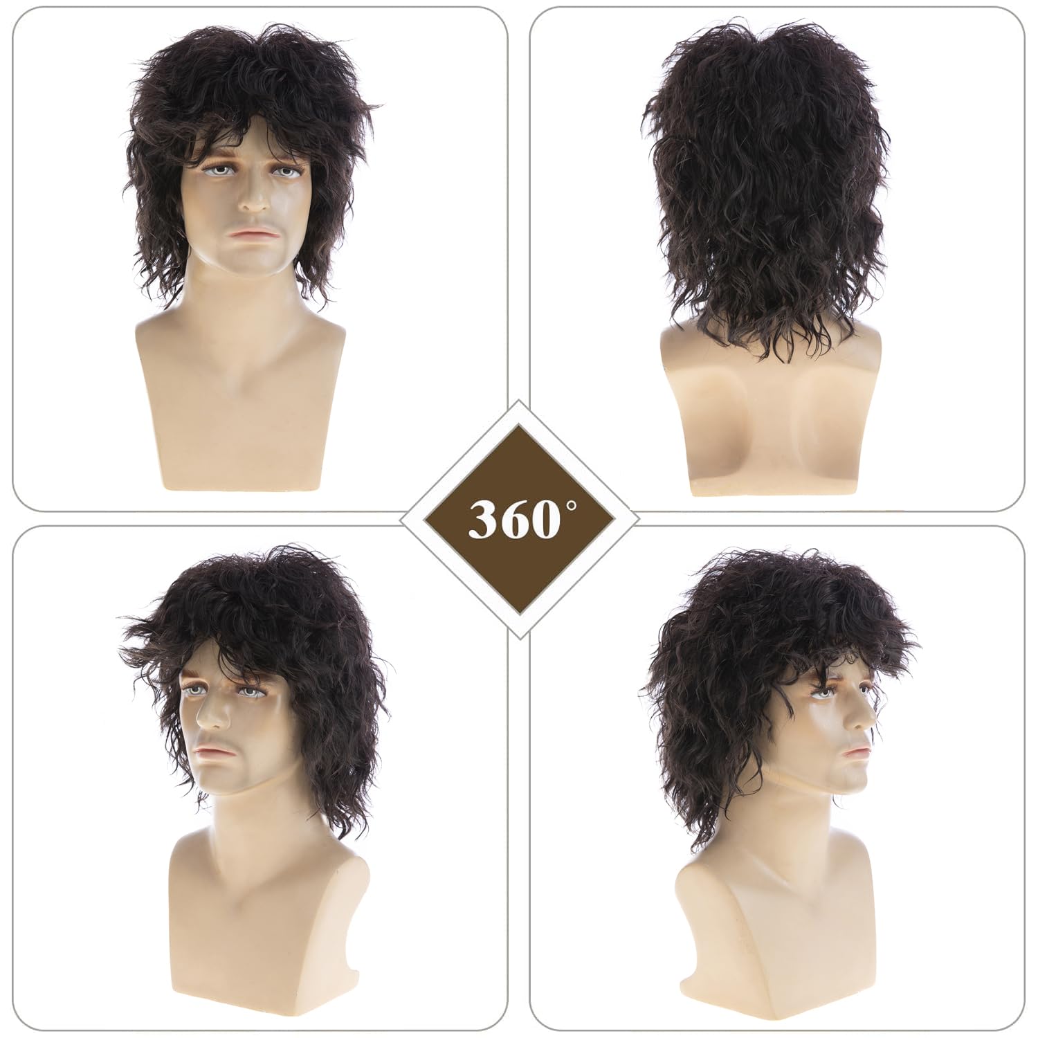 Metal Rocker Wig Black Short Curly 80s Hair Wig with Bangs