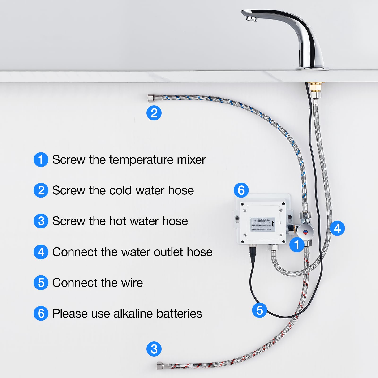 Charmingwater Grifo de lavabo de baño sin contacto, grifo de baño con sensor con tapa de agujero, apagado automático de agua, cromado
