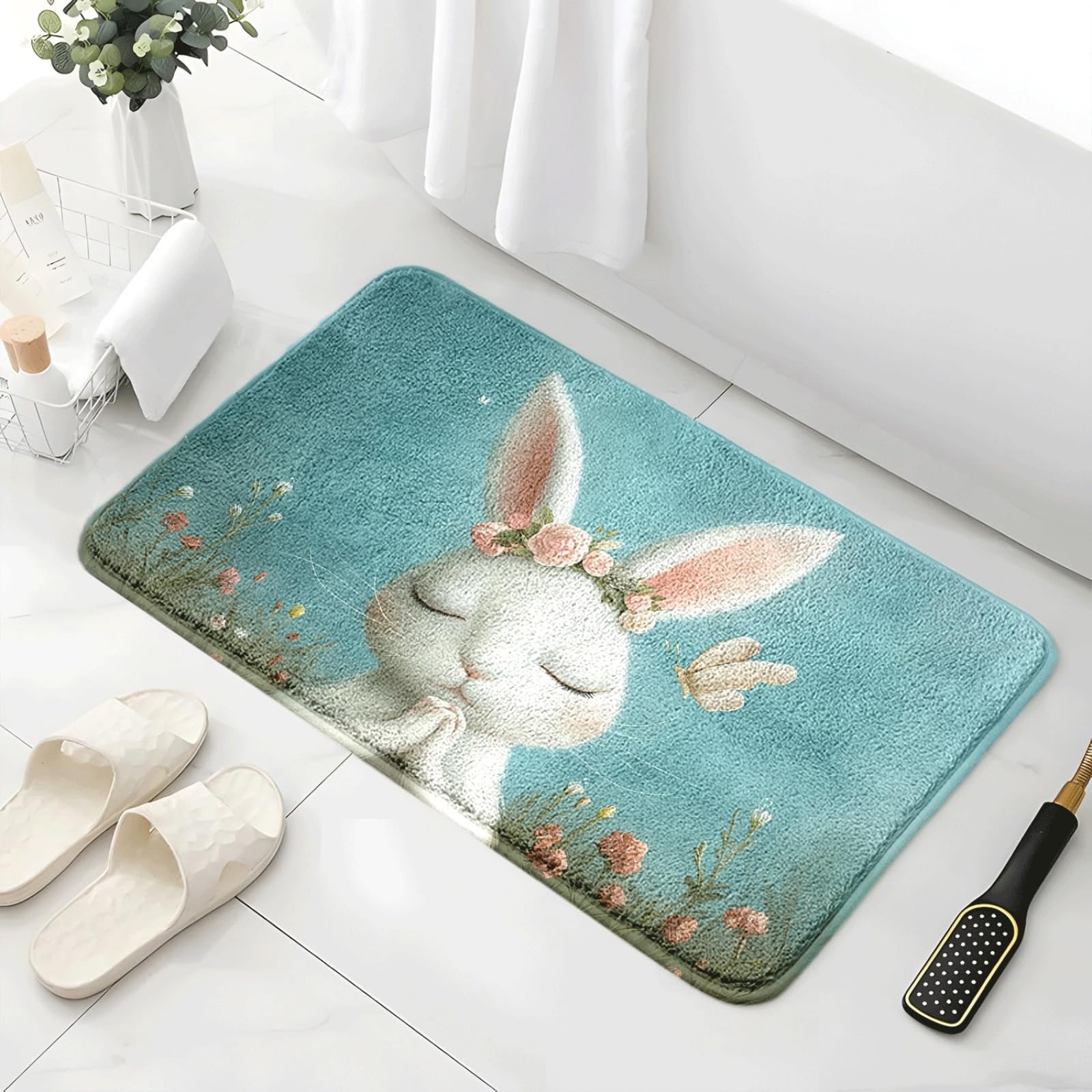 Alfombra De Baño 50X80Cm Conejo Blanca Alfombras Baño Antideslizante,Microfibra Absorbente Alfombrilla,Lavable A Máquina,Suave Y Acogedora,para Dormitorio Sala Estar