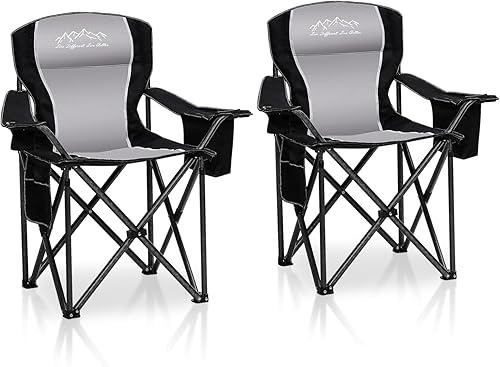 2 sillas plegables para camping, portátil, para exteriores, resistentes, acolchadas, silla de césped con soporte para tazas, bolsillo de