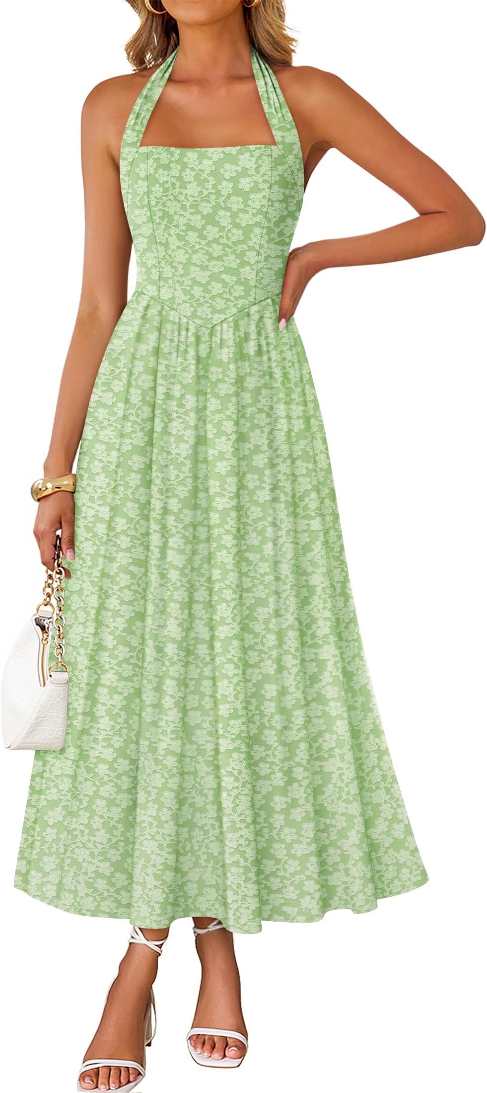 Women's Summer Sleeveless Floral Maxi Dresses 2026 Halter Neck Wedding Guest Cocktail Party Flowy A Line Long Dress