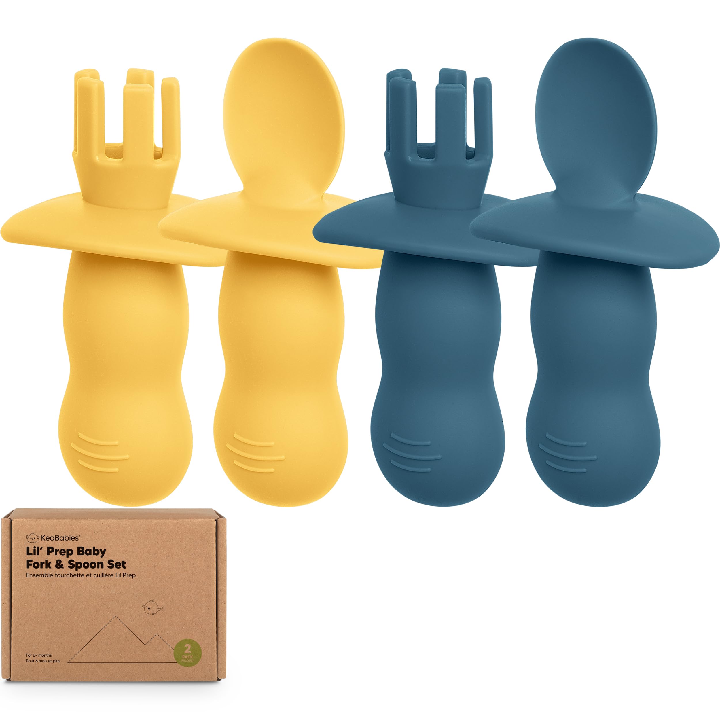 KeaBabies 4-Pack Silicone Baby Spoons and Forks Set - Baby Led Weaning Utensils 6-12 Months, Self Feeding Toddler Spoon & Fork for Training, Teething,