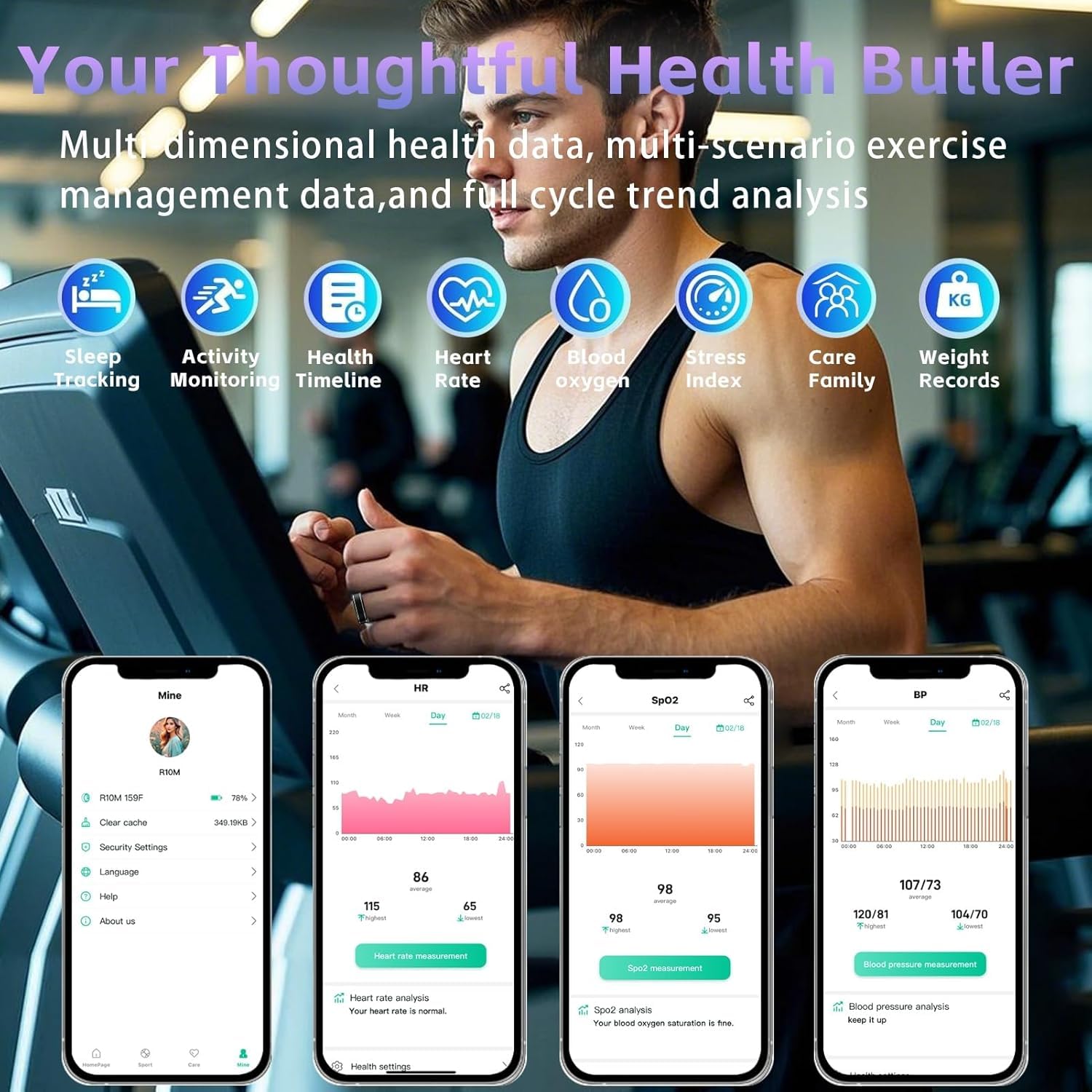 Anello fitness tracker con cardiofrequenzimetro, monitoraggio del sonno, design impermeabile, include scatola di ricarica e app per il monitoraggio delle attività
