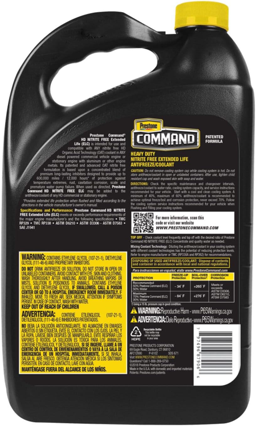 Prestone AFC12000-6PK Command Heavy Duty Nitrate-Free Extended Life Antifreeze, 1 Gallon (Pack of 6)