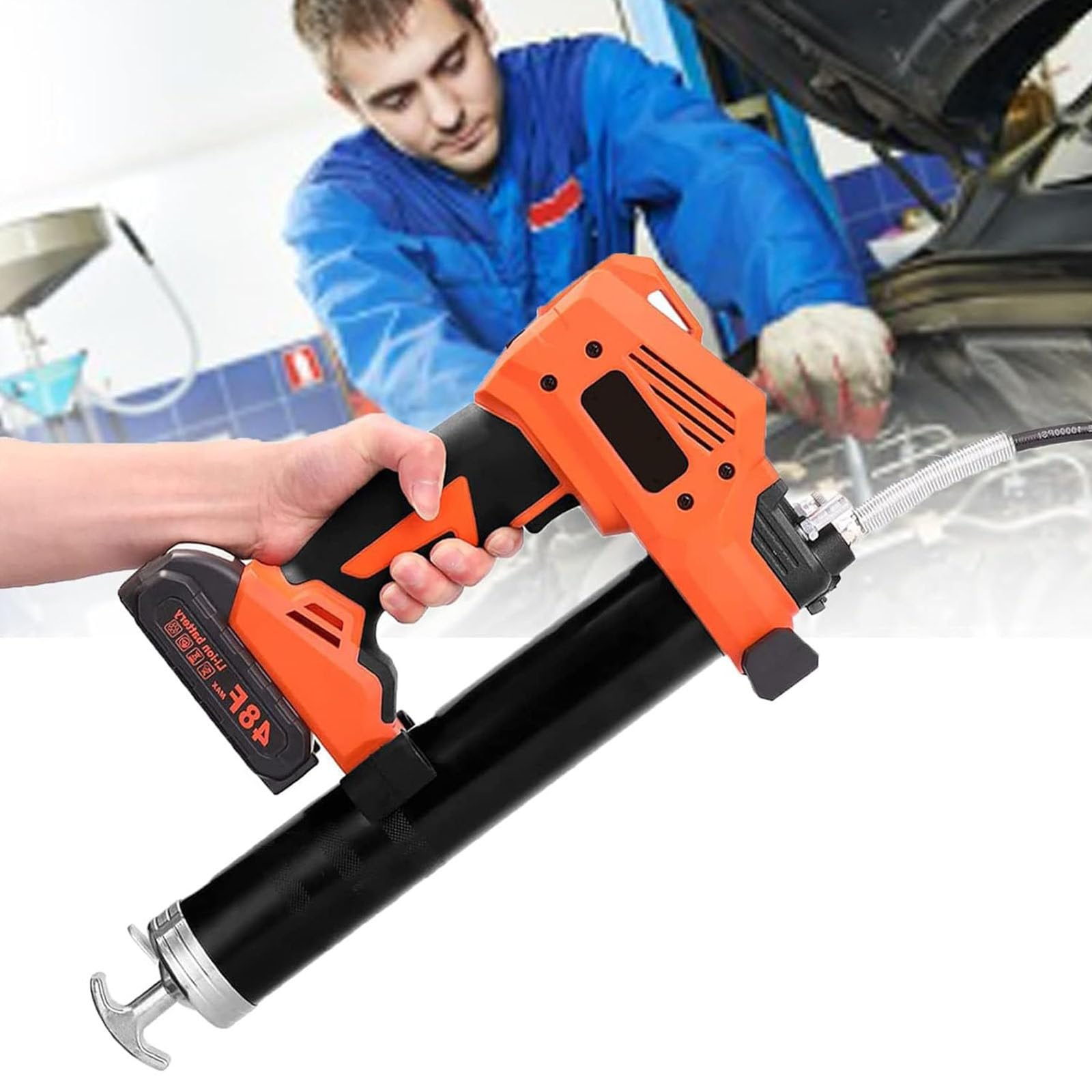 Pistola Engrasadora Eléctrica,Bomba Engrase Pequeña,Pistola Engrasadora Inalámbrica Alimentada por Batería,para Maquinaria Agrícola,Barcos,Camiones,2Batteries