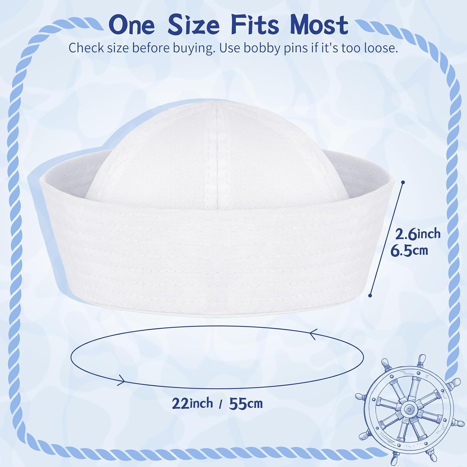 dodowin White Sailor Hat for Women Men, Navy Captain Yacht Hat Halloween Costume Sailor Cap for Dressing Up Party