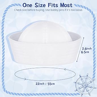 dodowin Sailor Hats for Women Men Adults, Classic White Navy Caps Bulk