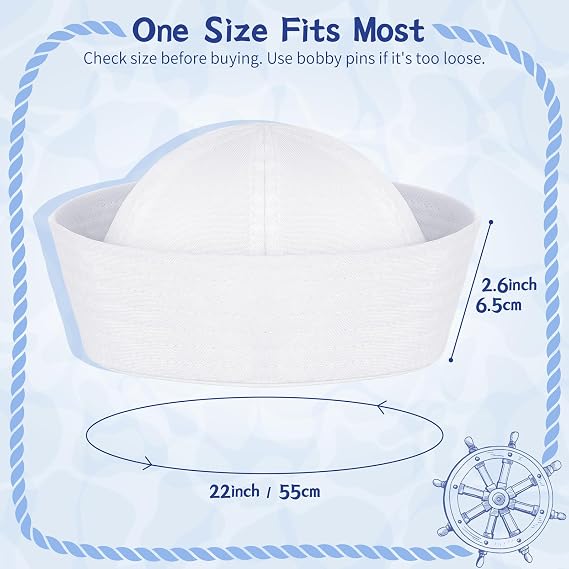 dodowin Sailor Hats for Women Men Adults, Classic White Navy Caps Bulk