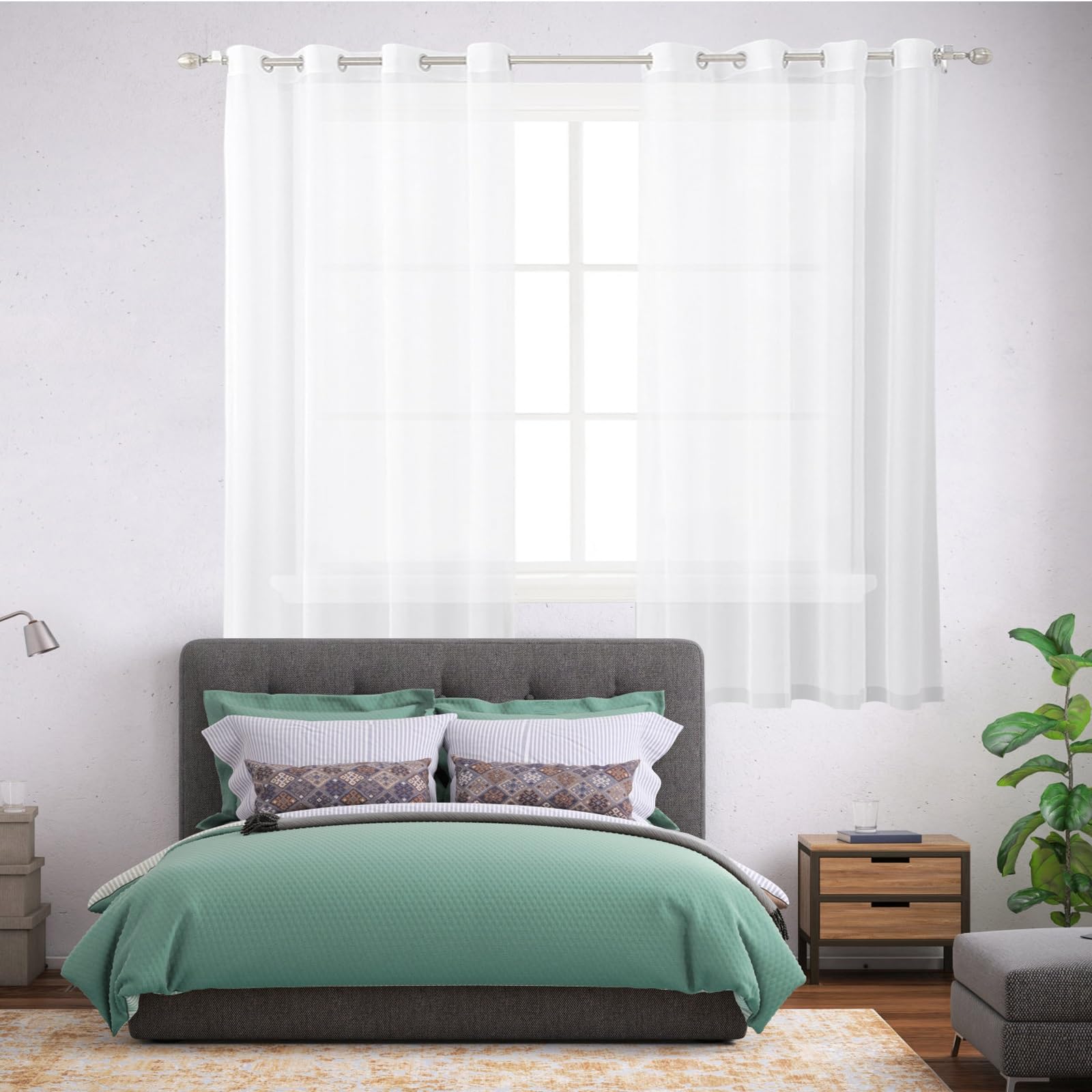 Rideaux salon semi-transparent blanc pour intimité des fenêtres