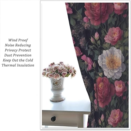 Miniatura 305 de Retro 70s Floral Blackout Window Curtains, Watercolor Flower Plant Rustic Modern Style Pattern Window Drapes, for Bedroom Living Room 42x45in 2