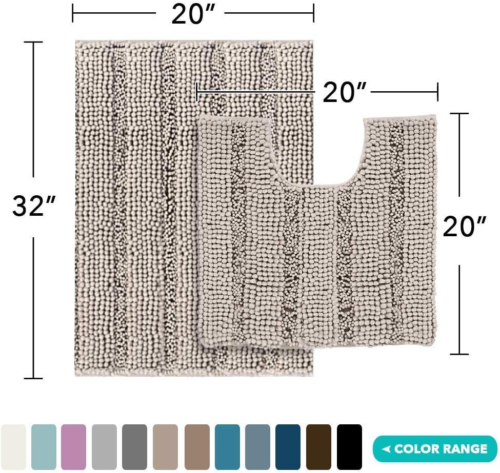 Turquoize Chenille Bath Rug Bundle Order Bath Runner 47" X 17" and Bath Toilet Rug Set 32" x 20"/20" x 20" Taupe