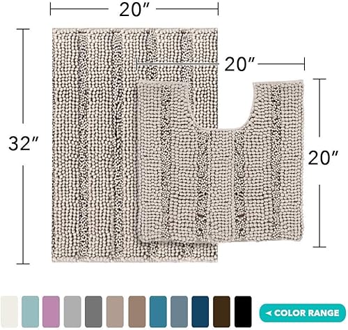 Miniatura 6 de Turquoize Paquete de alfombra de baño de chenilla, alfombra de baño de 59 x 20 pulgadas y juego de alfombras de baño de 32 x 20 pulgadas/20 x 20