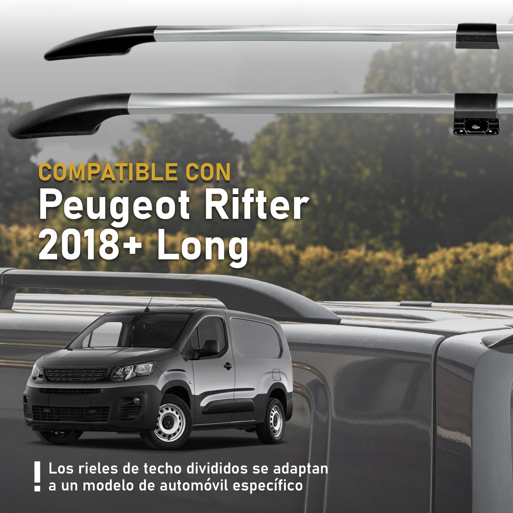 CHROMEMASTER | Compatible con Peugeot Rifter Long 2018+ | Barras Portaequipajes, Rieles de Techo; Se Utilizan para el Montaje de Portaequipajes de Techo, Cajas de Techo o Portabicicletas; Aluminio
