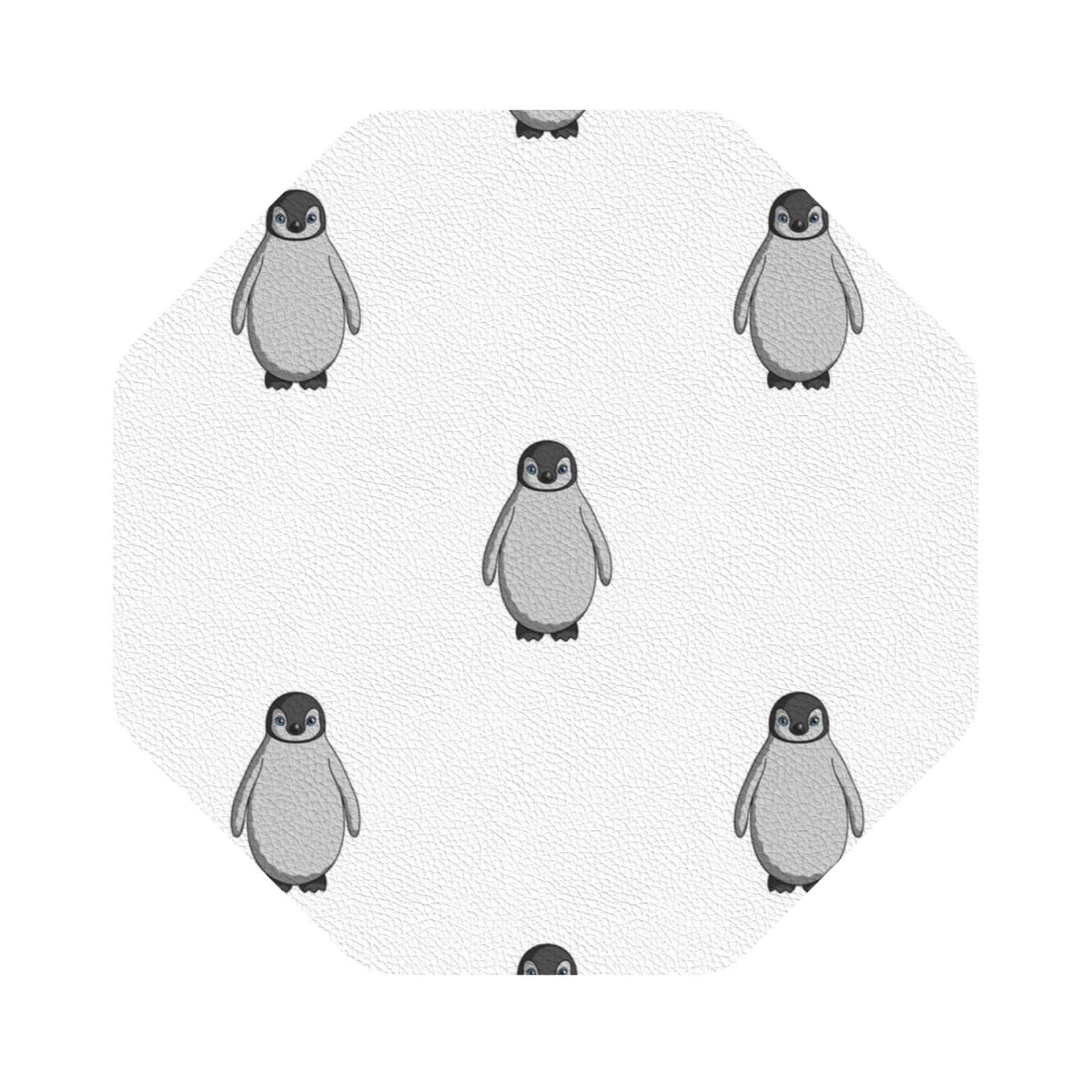 Grey penguin PU Leather Coasters Set of 6 Octagon Drink Coasters