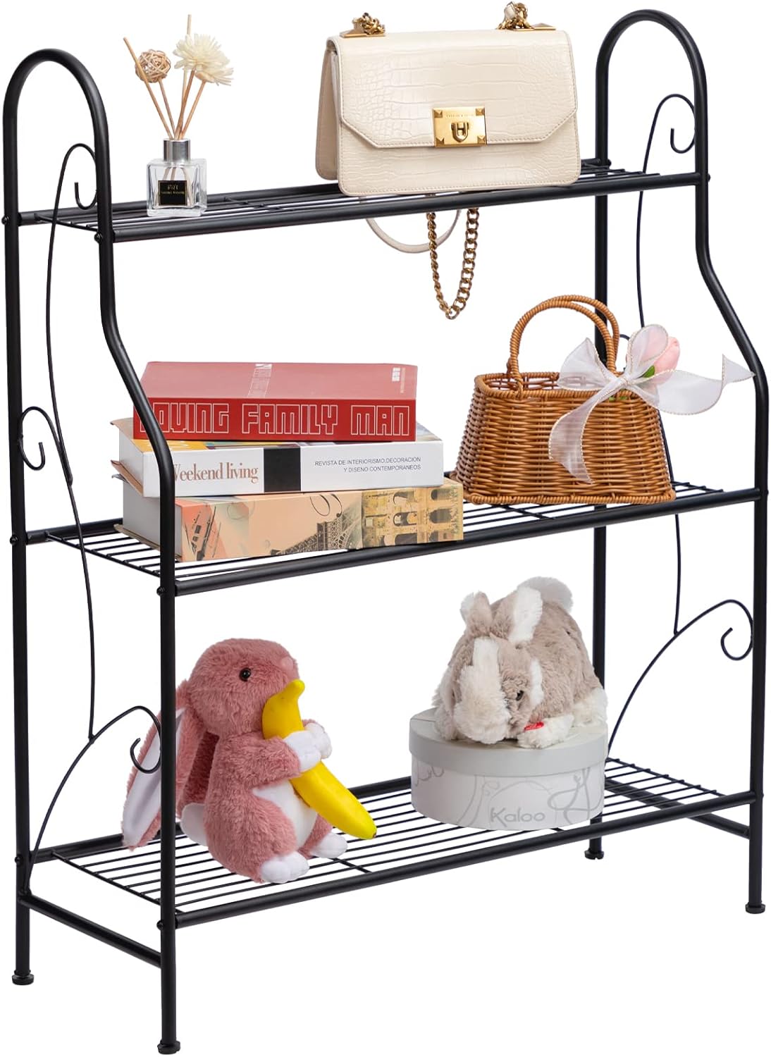 DOEWORKS 3 Tier Metal Plant Stand, Plant Display Rack,Stand Shelf, Pot Holder for Indoor Outdoor Use, Black