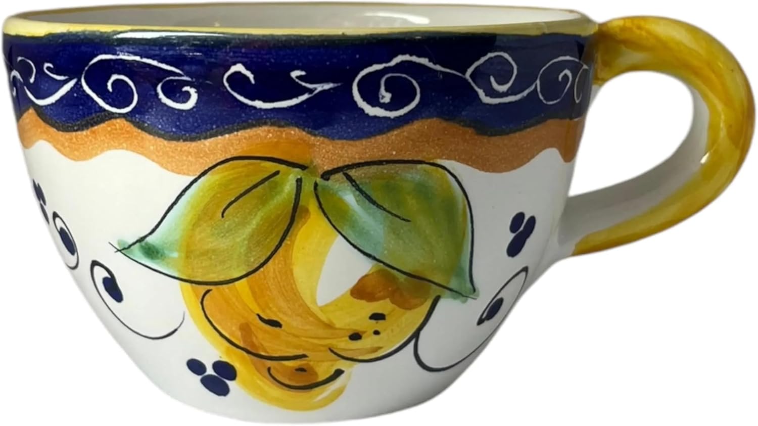 Handmade Italian Cappuccino Cup with Lemon Design - Elegant Ceramic 8 oz Mugs for Coffee, Tea, and Espresso - Unique Gift Idea, Perfect for Kitchen & Dining