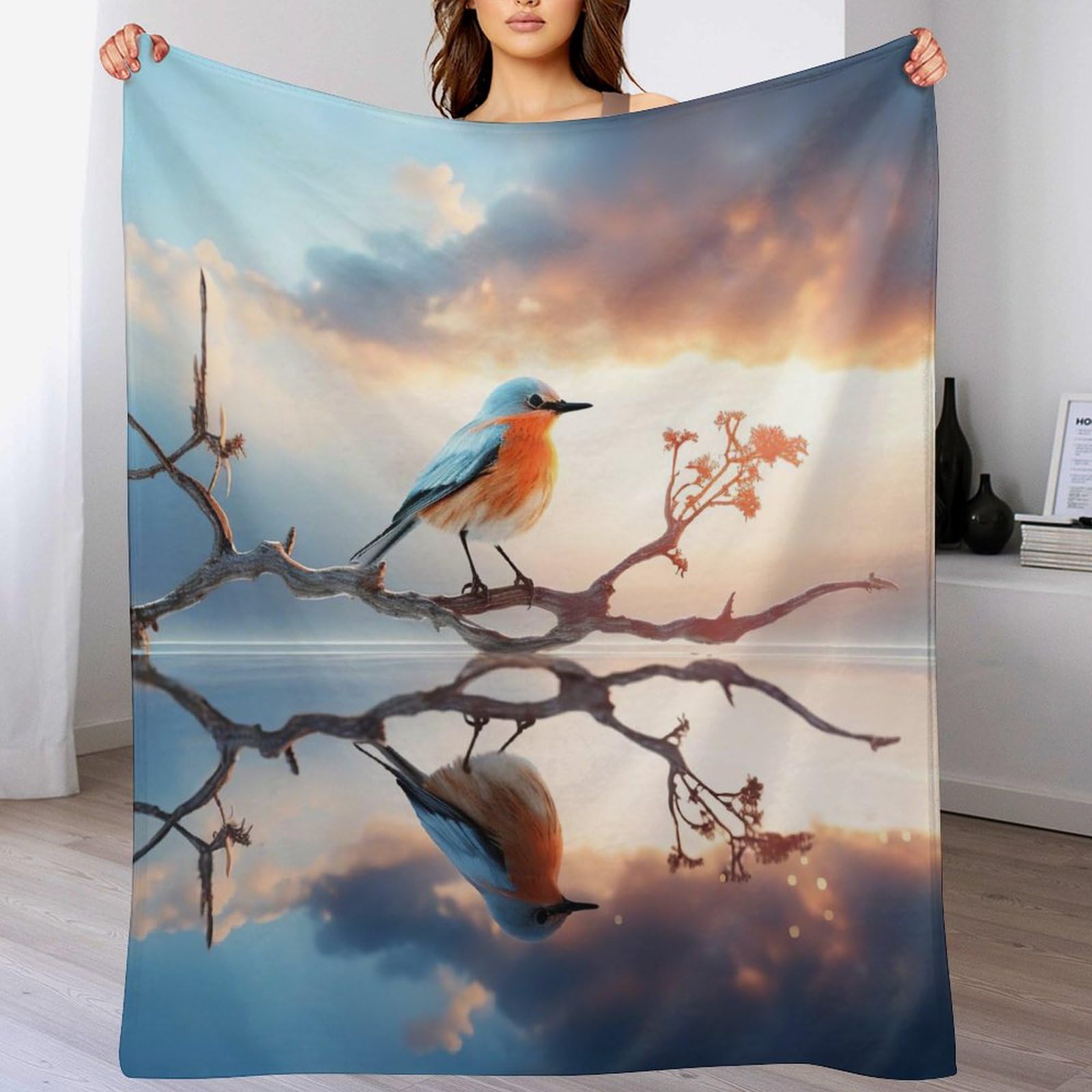Couverture polaire oiseau 180x200 cm en flannel légère pour canapé